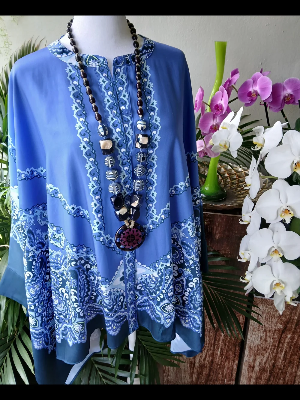 🔥Chico's Blue Printed Paisley Tunic Kimono Poncho Top & FREE GIFT L-XL - Picture 6 of 16